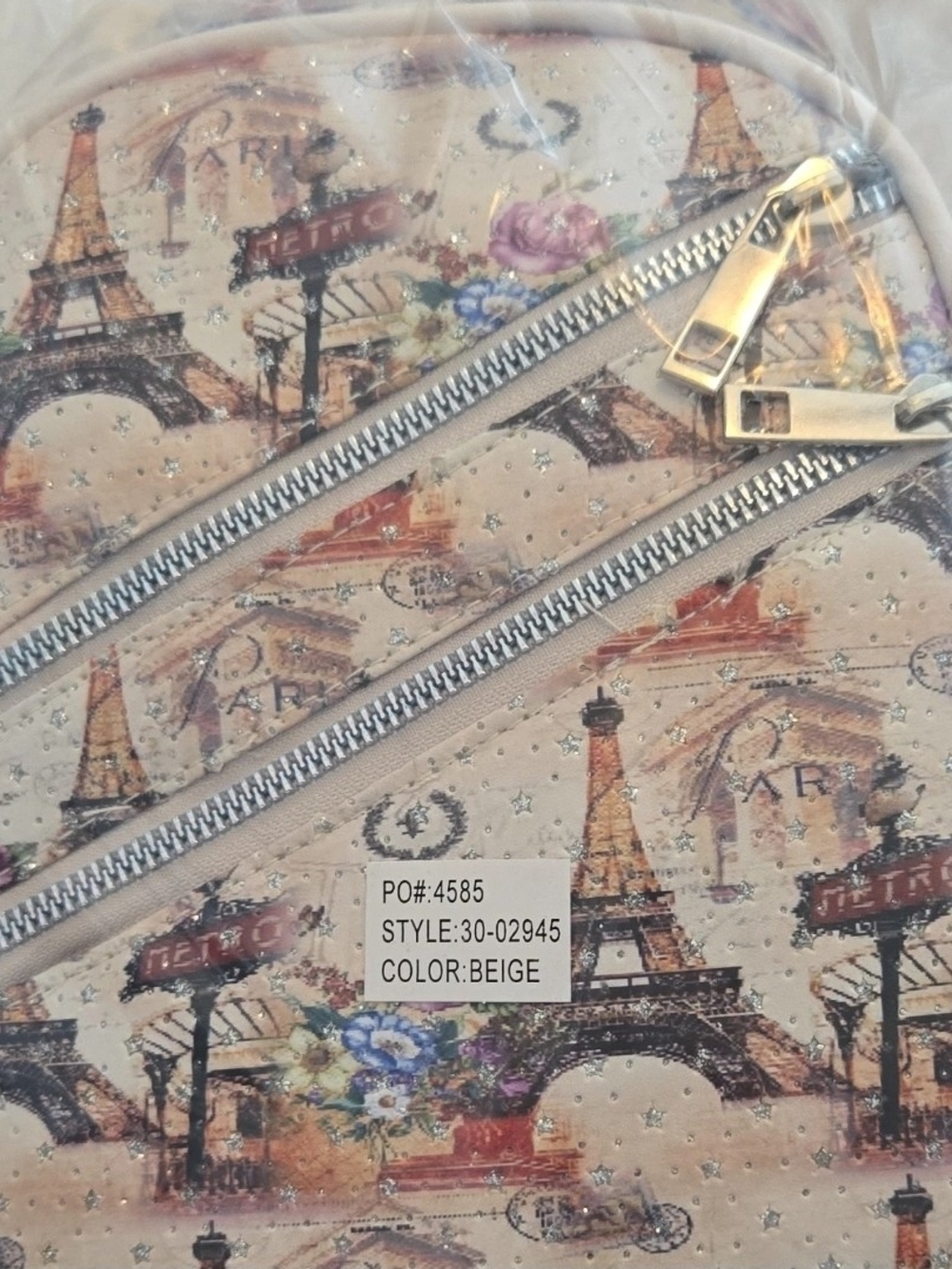 Blush Crush Beige Eiffel Tower Paris Print Women's Sling with Zipper